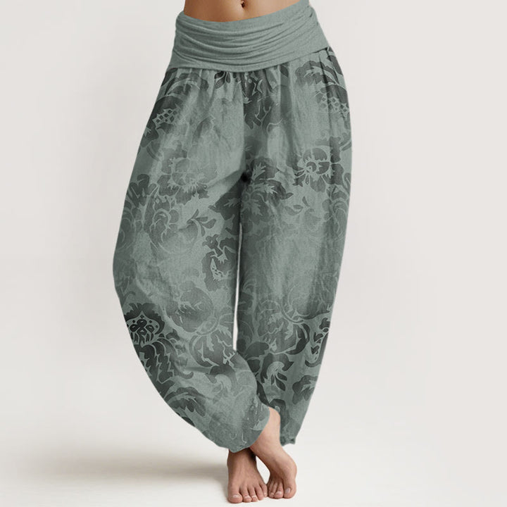 Pantalon harem à taille élastique pour femme, en coton décontracté avec motif de fleurs et de feuilles et Buddha Stones - Vert foncé - US22，UK/AU26，EU54 (6XL) - image 7