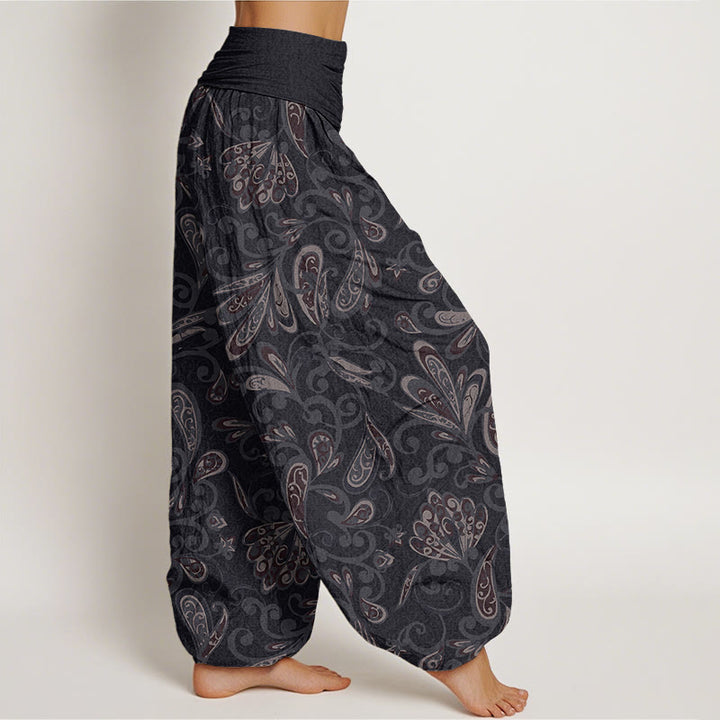 Pantalon harem à taille élastique pour femme, en coton décontracté avec motif de pétales de fleurs et Buddha Stones - image 1