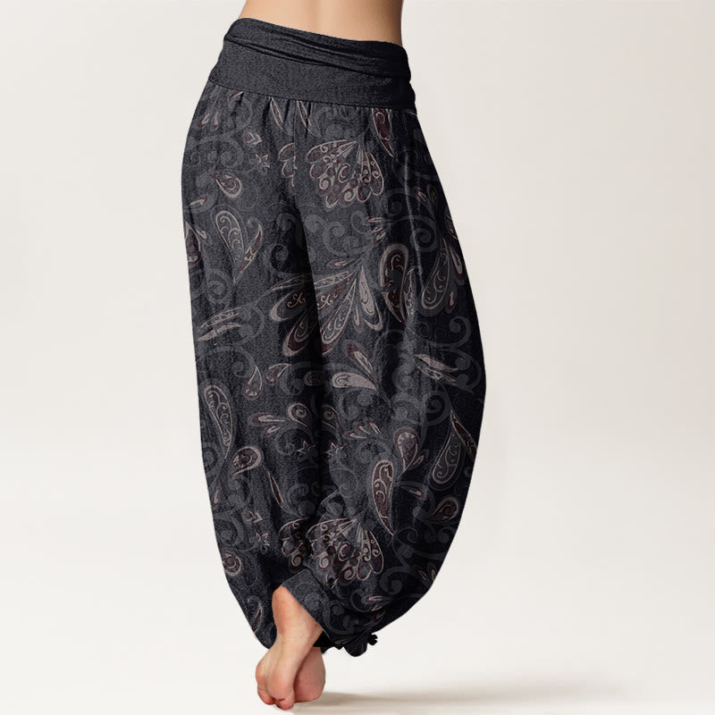 Pantalon harem à taille élastique pour femme, en coton décontracté avec motif de pétales de fleurs et Buddha Stones - image 2