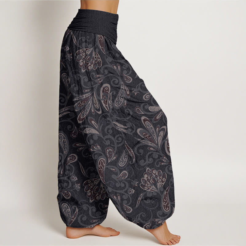 Pantalon sarouel décontracté à taille élastique avec motifs de pétales de fleurs et Buddha Stones pour femme - image 1
