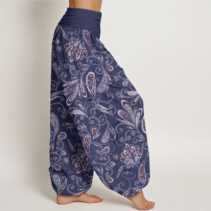 Pantalon harem à taille élastique pour femme, en coton décontracté avec motif de pétales de fleurs et Buddha Stones - image 5