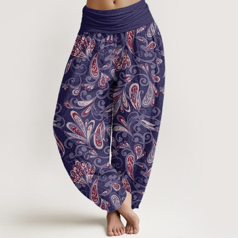 Pantalon harem à taille élastique pour femme, en coton décontracté avec motif de pétales de fleurs et Buddha Stones - Violet moyen - US22，UK/AU26，EU54 (6XL) - image 7