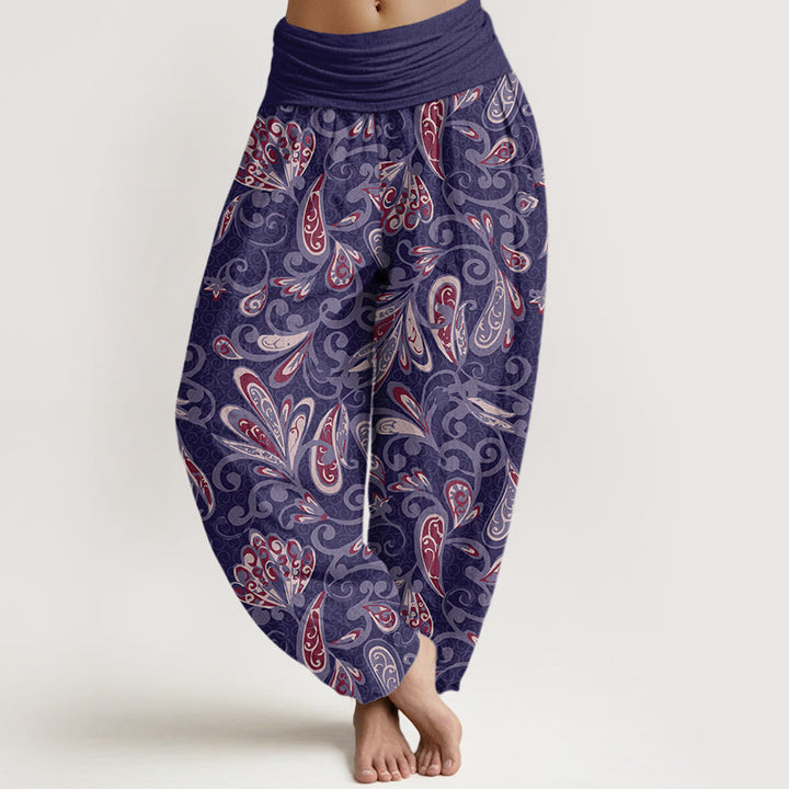 Pantalon harem à taille élastique pour femme, en coton décontracté avec motif de pétales de fleurs et Buddha Stones - Violet moyen - US22，UK/AU26，EU54 (6XL) - image 7