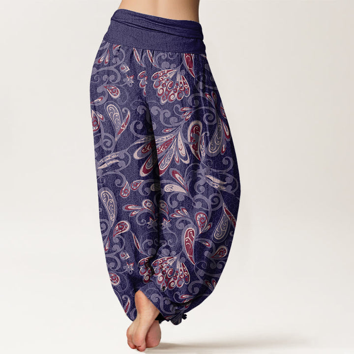 Pantalon harem à taille élastique pour femme, en coton décontracté avec motif de pétales de fleurs et Buddha Stones - image 9