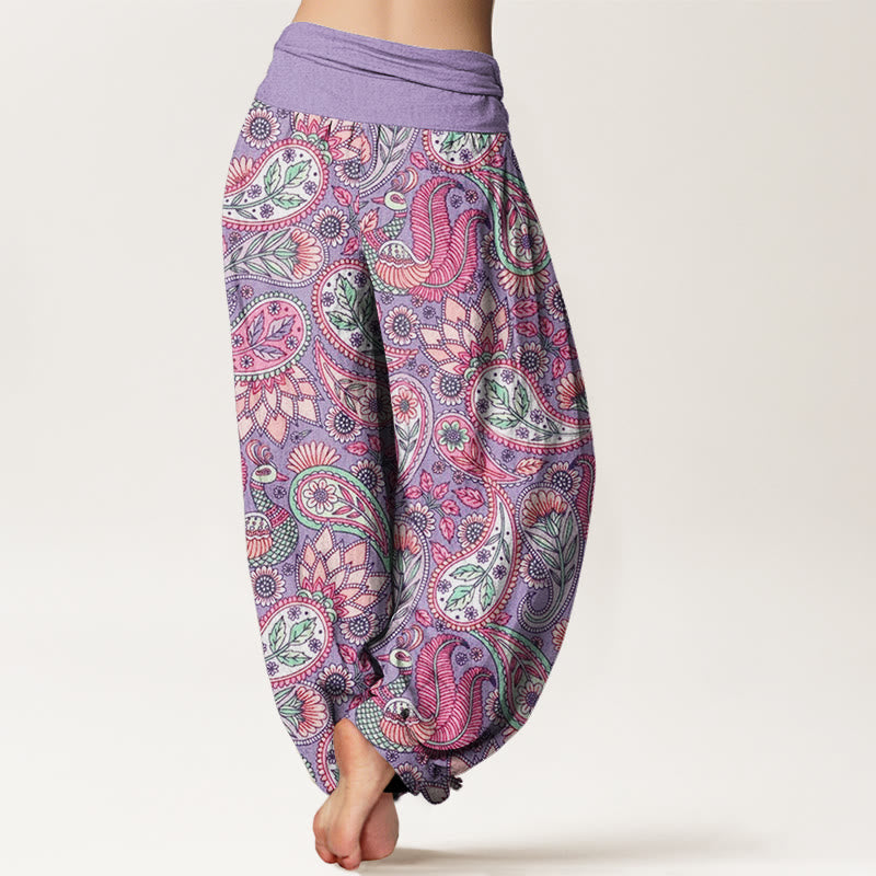 Pantalon Buddha Stones à taille élastique pour femme avec motif de fleurs de cajou, de paon et de tournesol - image 2