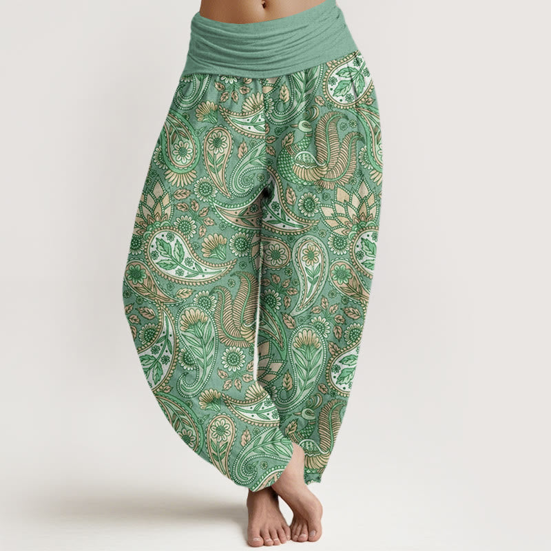 Pantalon Buddha Stones à taille élastique pour femme avec motif de fleurs de cajou, de paon et de tournesol - Aigue-marine moyenne - US22，UK/AU26，EU54 (6XL) - image 4
