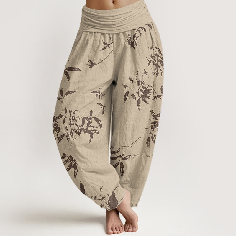 Pantalon sarouel à taille élastique pour femme avec motif de branches de Buddha Stones - Kaki - US22，UK/AU26，EU54 (6XL) - image 1