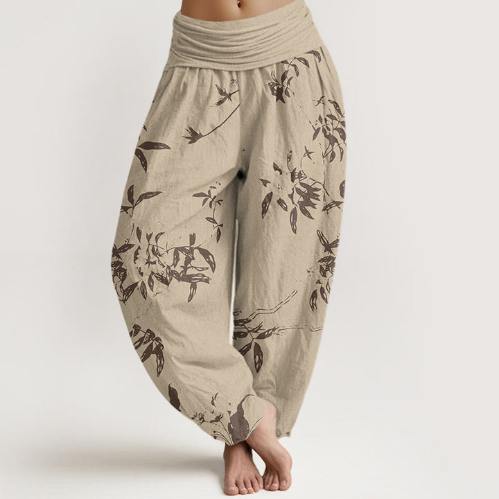 Pantalon sarouel à taille élastique pour femme avec motif de branches de Buddha Stones - Kaki - US22，UK/AU26，EU54 (6XL) - image 0