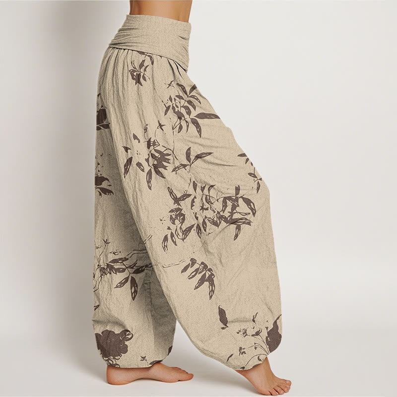 Pantalon sarouel à taille élastique pour femme avec motif de branches de Buddha Stones - image 1