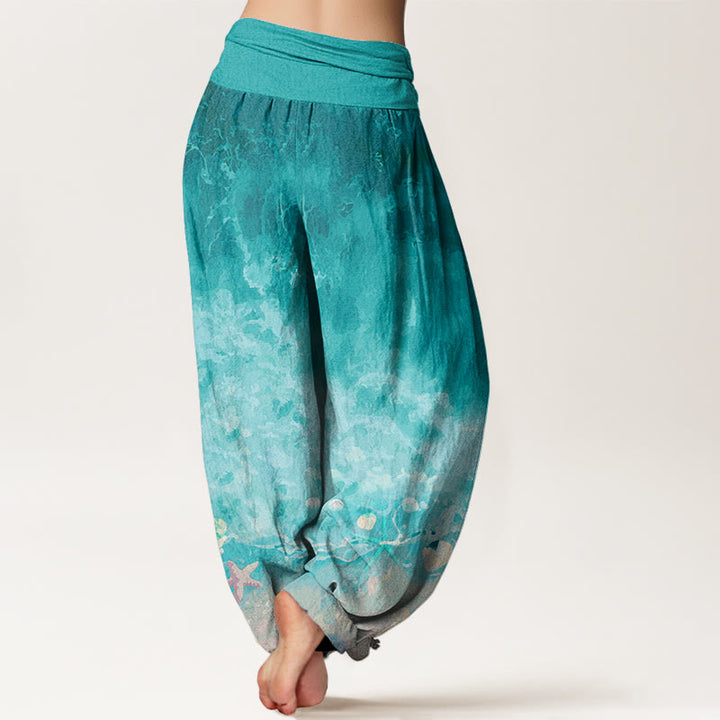 Pantalon harem à taille élastique pour femme, en coton, motif « Buddha Stones et vaste océan », en coton. - image 2