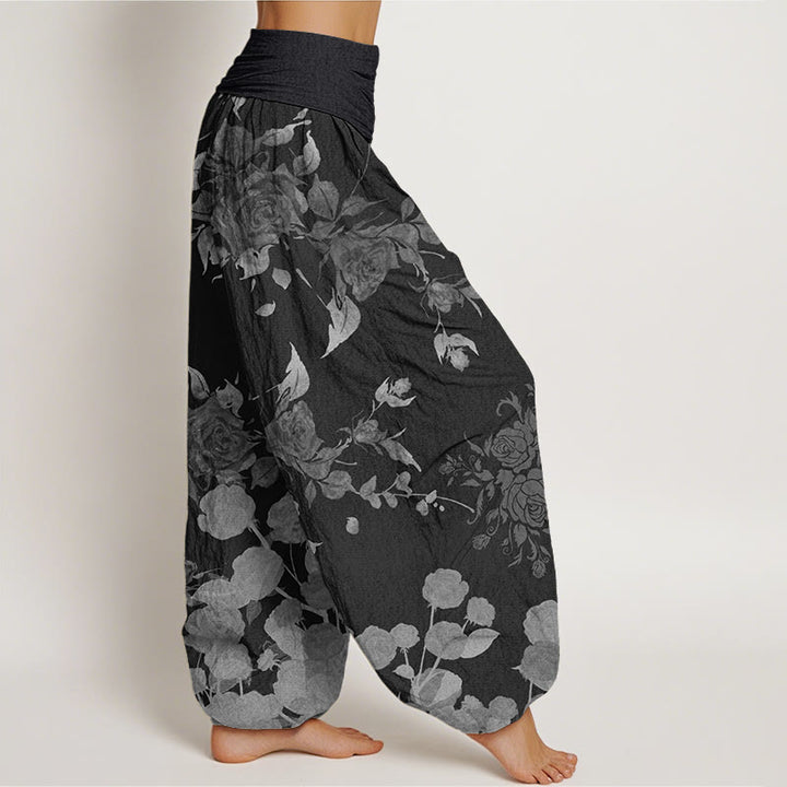 Pantalon sarouel à taille élastique pour femme avec motif de fleurs en bourgeons et Buddha Stones - image 1
