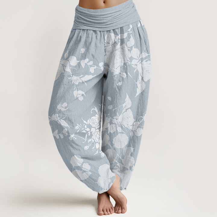 Pantalon sarouel à taille élastique pour femme avec motif de fleurs en bourgeons et Buddha Stones - Bleu ciel clair - US22，UK/AU26，EU54 (6XL) - image 5