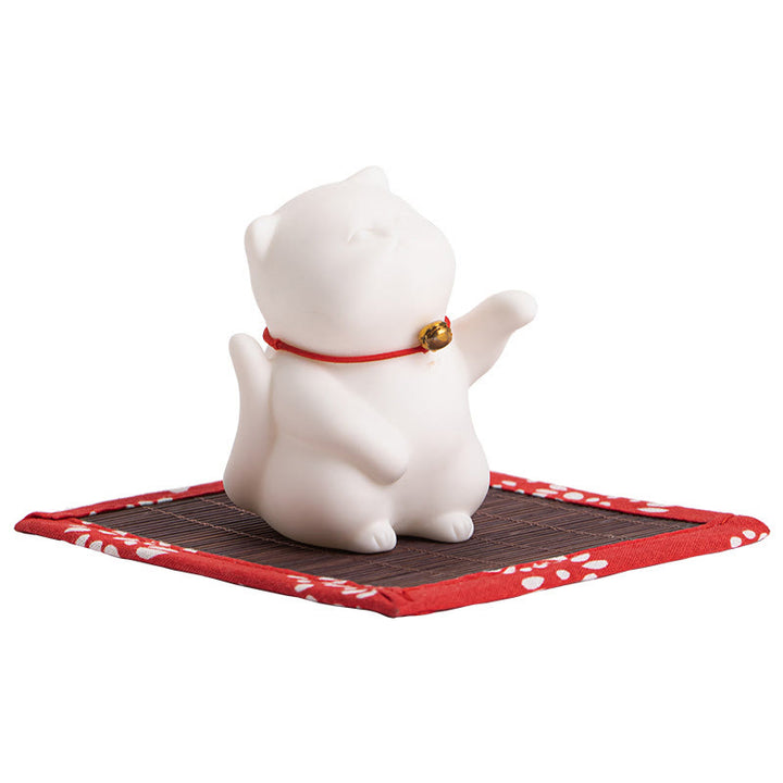 Buddha Stones Cloche de Chat Tapis de Bambou Brûleur d'Encens en Céramique de Guérison Décoration de Bureau - image 13