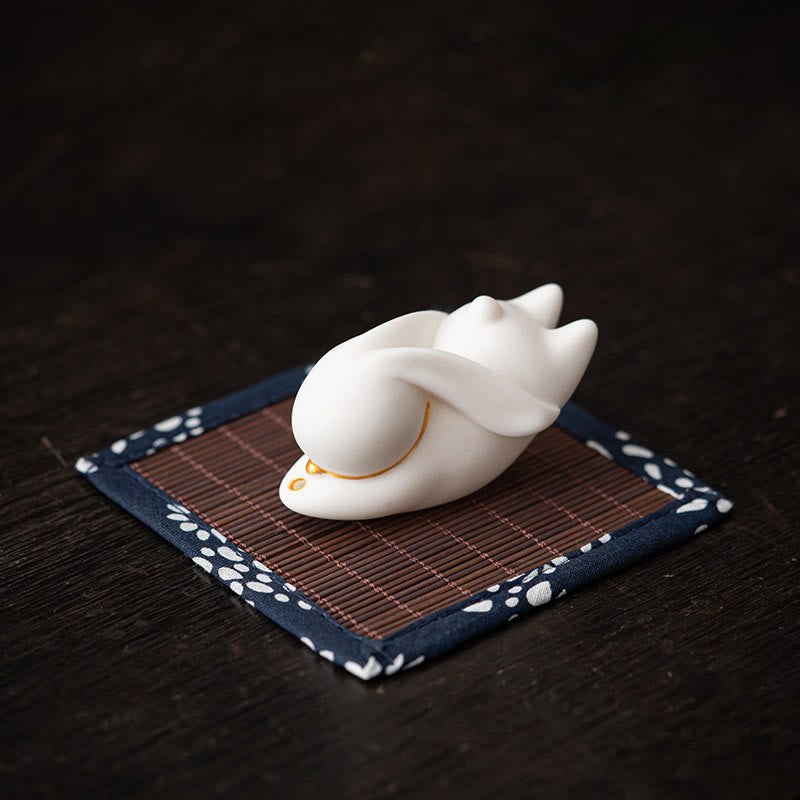 Brûleur d'encens en céramique en forme de lapin volant en Buddha Stones, tapis en bambou, décoration de bureau