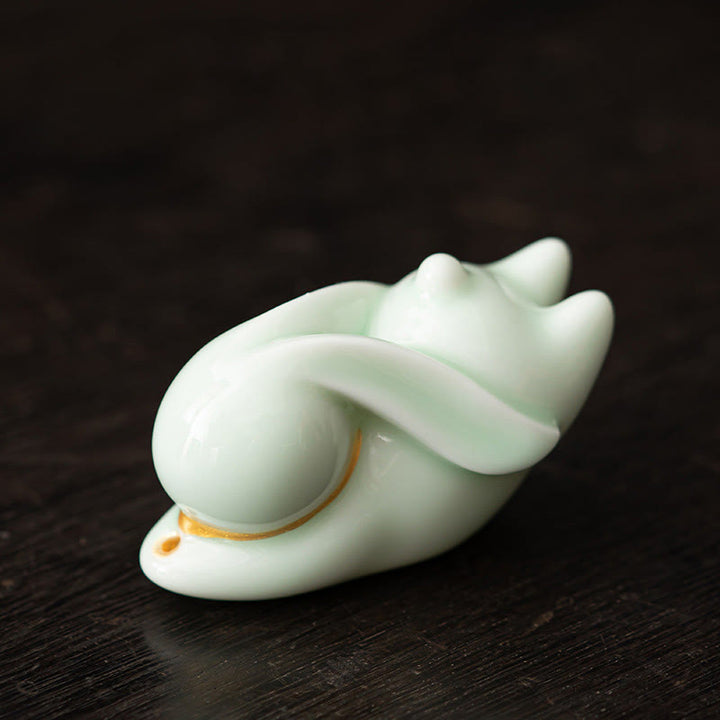Brûleur d'encens en céramique en forme de lapin volant en Buddha Stones, tapis en bambou, décoration de bureau