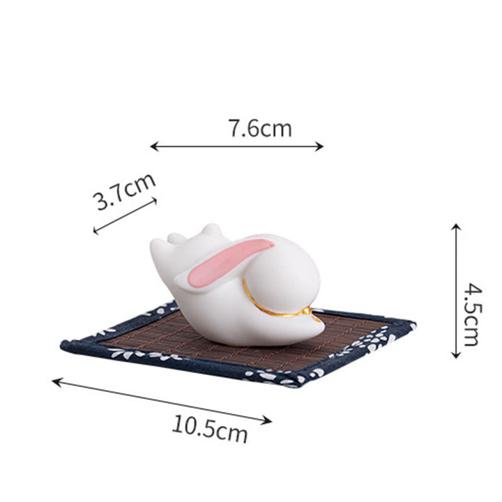 Brûleur d'encens en céramique en forme de lapin volant en Buddha Stones, tapis en bambou, décoration de bureau