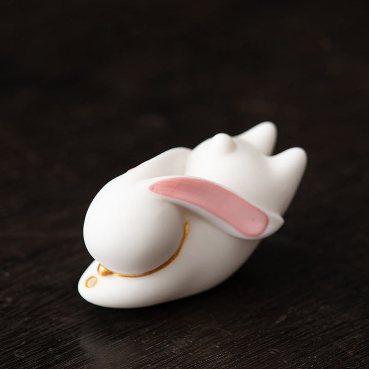 Brûleur d'encens en céramique en forme de lapin volant en Buddha Stones, tapis en bambou, décoration de bureau