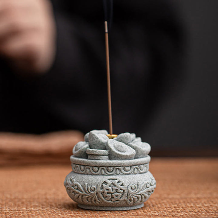 Buddha Stones Caractère chinois Fu Lingots Brûleur d'encens de guérison Décoration de bureau