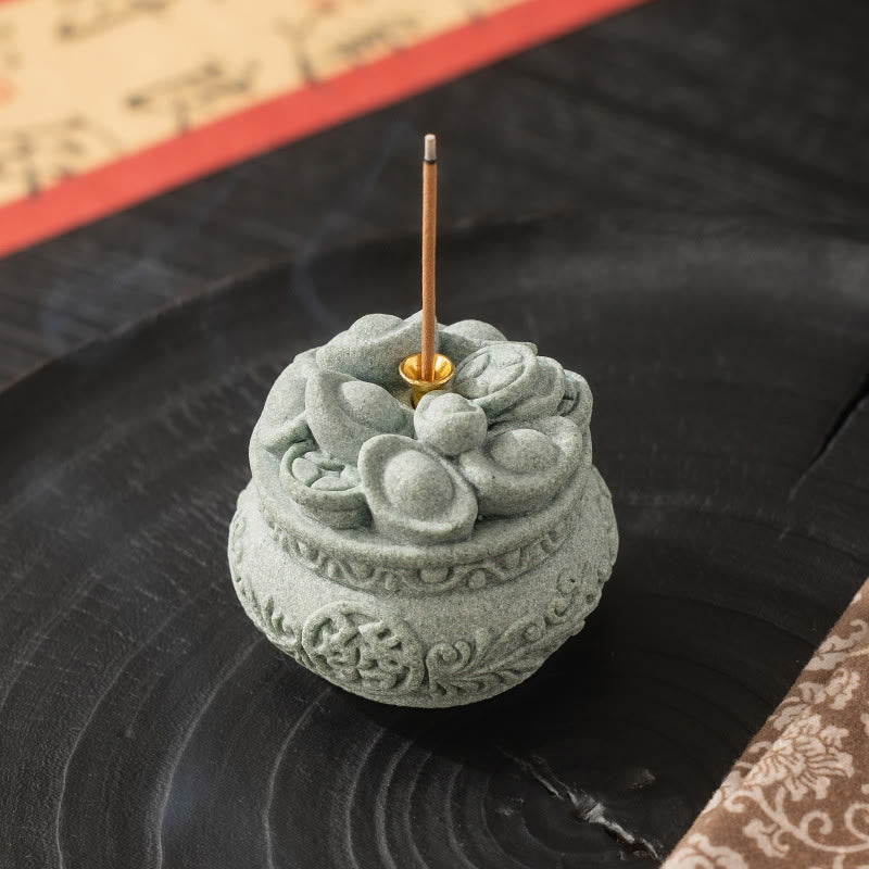 Buddha Stones Caractère chinois Fu Lingots Brûleur d'encens de guérison Décoration de bureau
