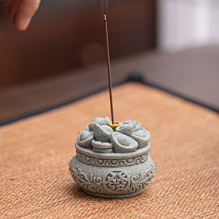 Buddha Stones Caractère chinois Fu Lingots Brûleur d'encens de guérison Décoration de bureau