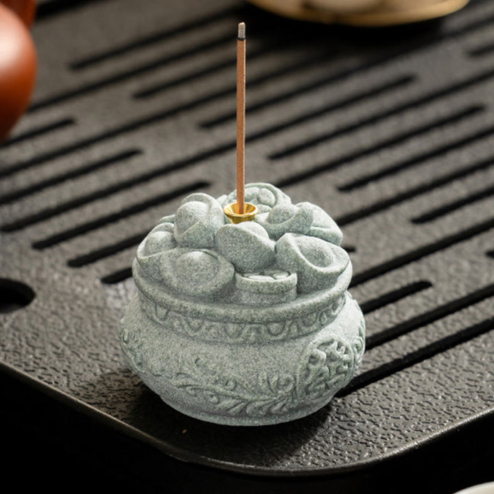Buddha Stones Caractère chinois Fu Lingots Brûleur d'encens de guérison Décoration de bureau