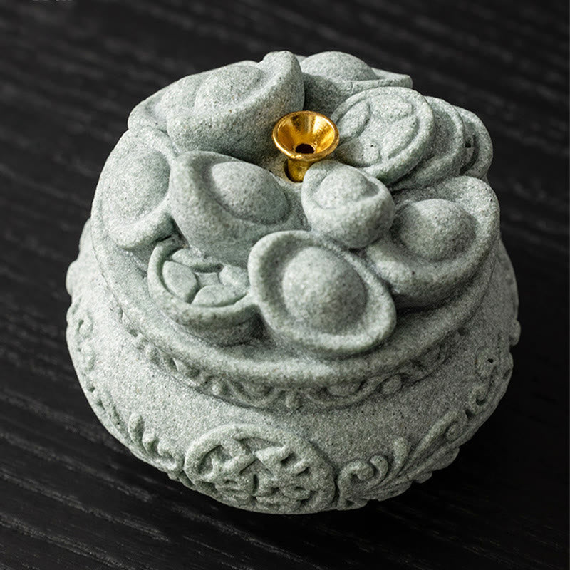 Buddha Stones Caractère chinois Fu Lingots Brûleur d'encens de guérison Décoration de bureau
