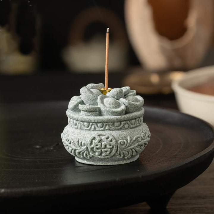 Buddha Stones Caractère chinois Fu Lingots Brûleur d'encens de guérison Décoration de bureau