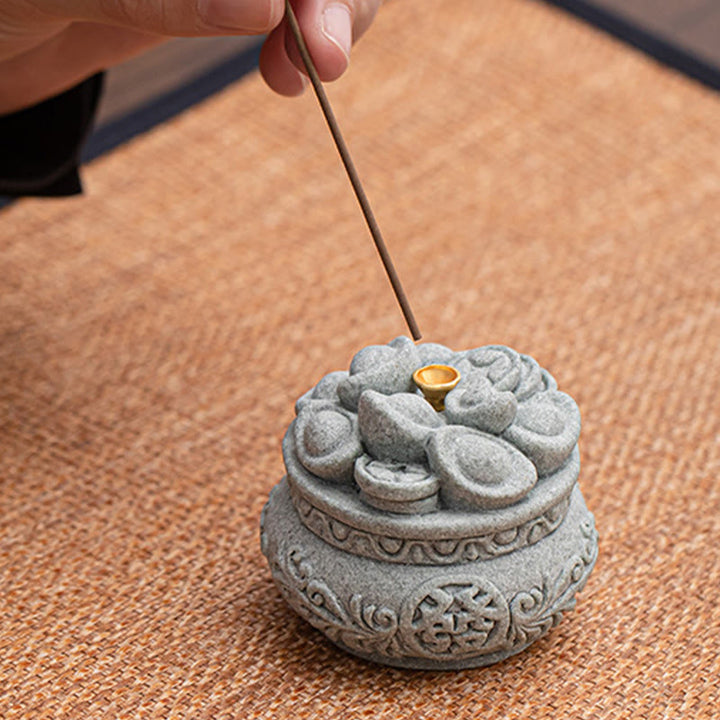 Buddha Stones Caractère chinois Fu Lingots Brûleur d'encens de guérison Décoration de bureau