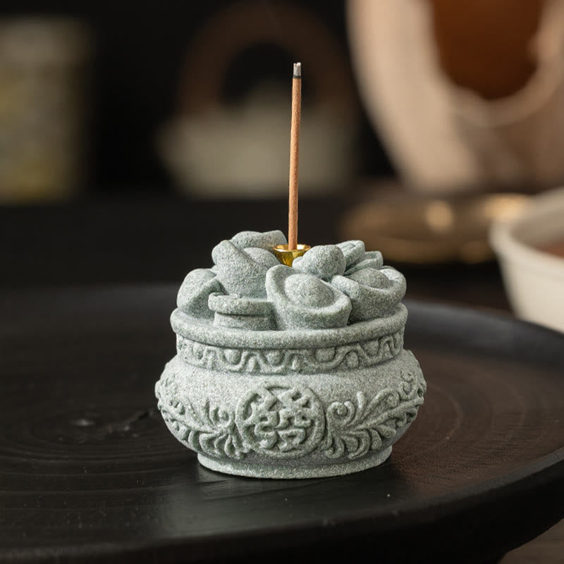 Buddha Stones Caractère chinois Fu Lingots Brûleur d'encens de guérison Décoration de bureau