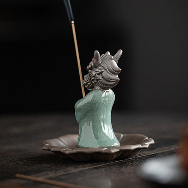Buddha Stones priant le roi dragon Lotus Base Fu personnage céramique guérison brûleur d'encens décoration de bureau