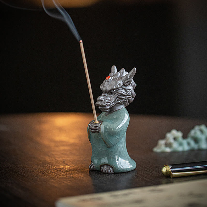 Buddha Stones priant le roi dragon Lotus Base Fu personnage céramique guérison brûleur d'encens décoration de bureau