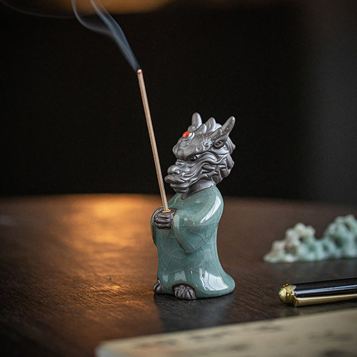 Buddha Stones priant le roi dragon Lotus Base Fu personnage céramique guérison brûleur d'encens décoration de bureau