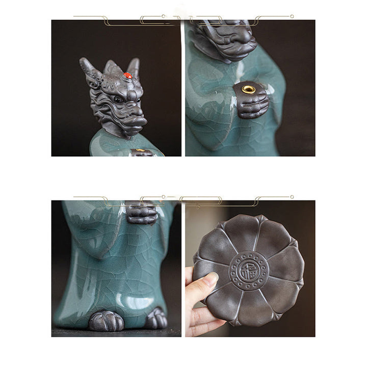 Buddha Stones priant le roi dragon Lotus Base Fu personnage céramique guérison brûleur d'encens décoration de bureau