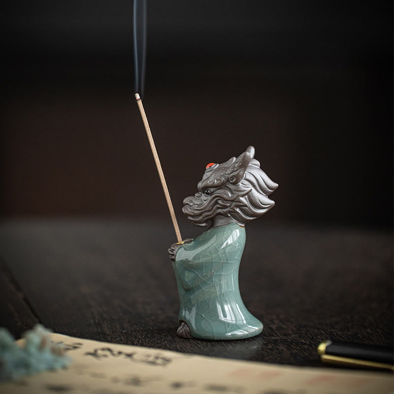 Buddha Stones priant le roi dragon Lotus Base Fu personnage céramique guérison brûleur d'encens décoration de bureau