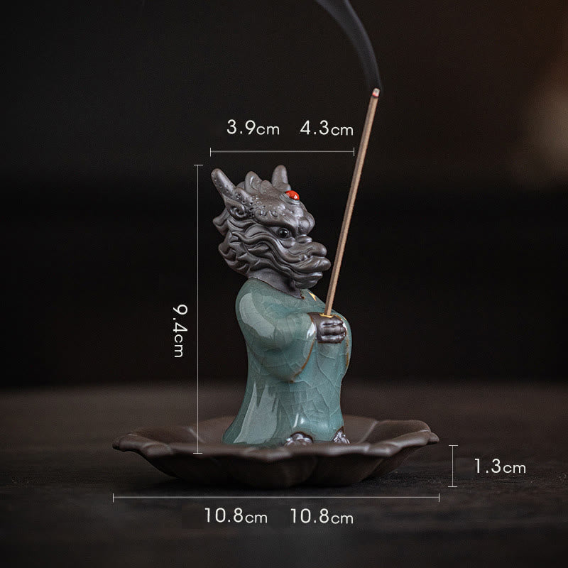 Buddha Stones priant le roi dragon Lotus Base Fu personnage céramique guérison brûleur d'encens décoration de bureau