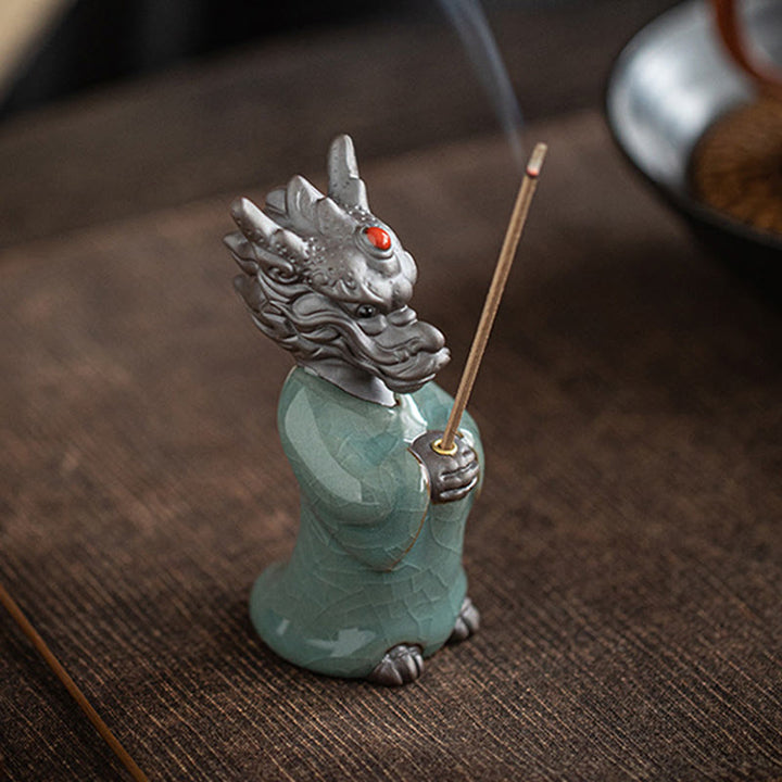 Buddha Stones priant le roi dragon Lotus Base Fu personnage céramique guérison brûleur d'encens décoration de bureau