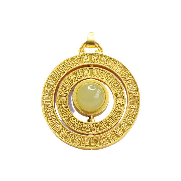 Collier pendentif rotatif en jade Hetian Buddha Stones et caractère Fu, cent bénédictions