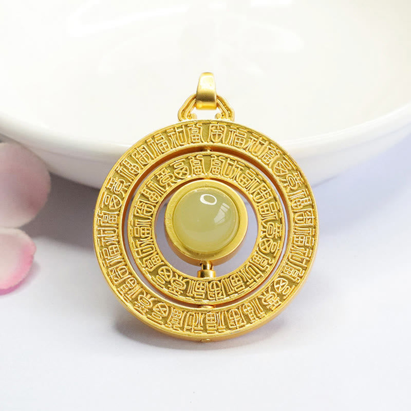 Collier pendentif rotatif en jade Hetian Buddha Stones et caractère Fu, cent bénédictions