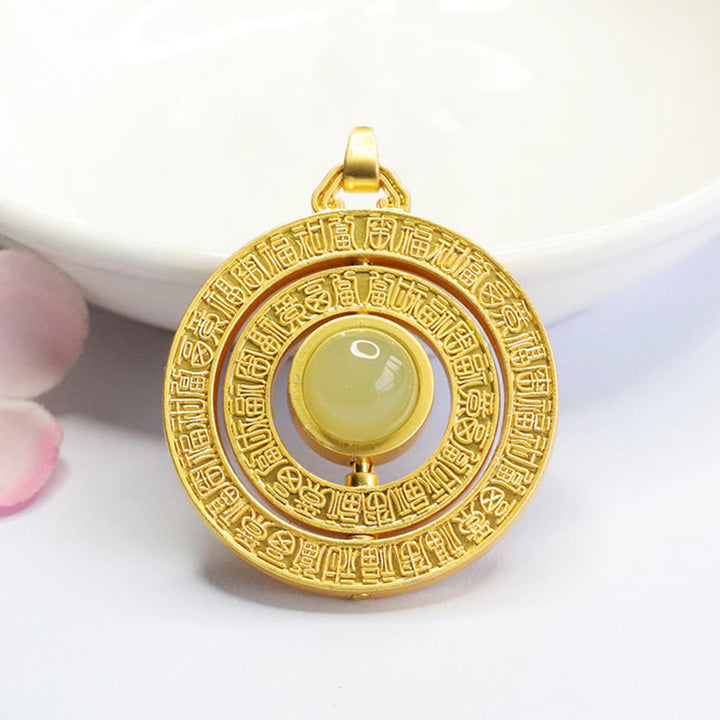 Collier pendentif rotatif en jade Hetian Buddha Stones et caractère Fu, cent bénédictions