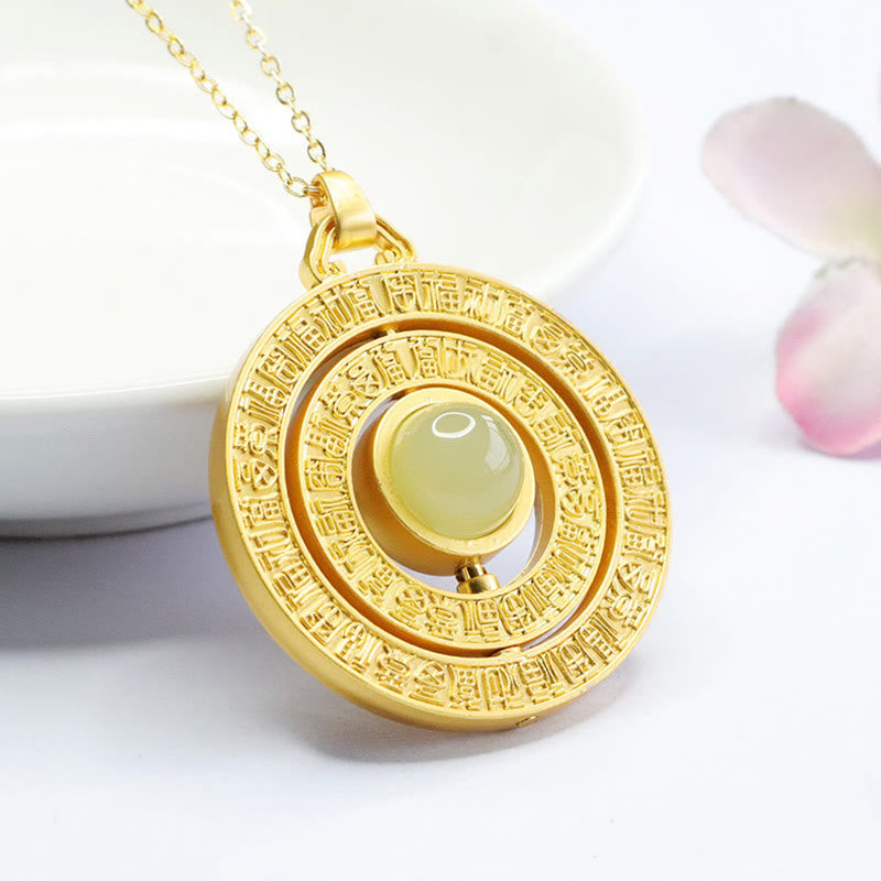 Collier pendentif rotatif en jade Hetian Buddha Stones et caractère Fu, cent bénédictions