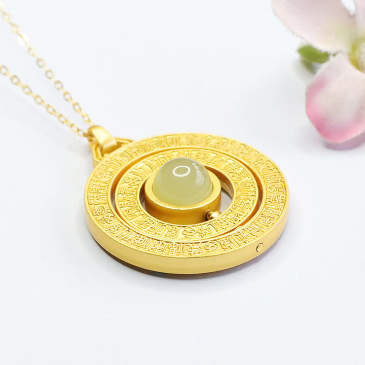 Collier pendentif rotatif en jade Hetian Buddha Stones et caractère Fu, cent bénédictions