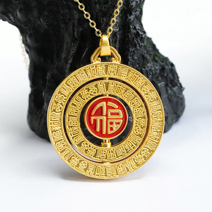 Collier pendentif rotatif en jade Hetian Buddha Stones et caractère Fu, cent bénédictions