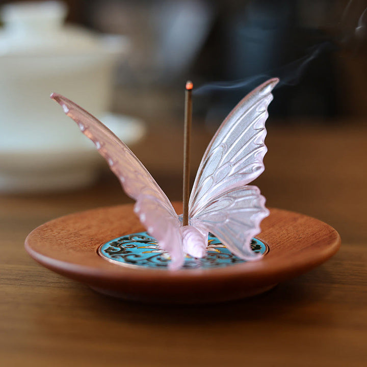 Brûleur d'encens de guérison papillon en Buddha Stones Décoration de bureau