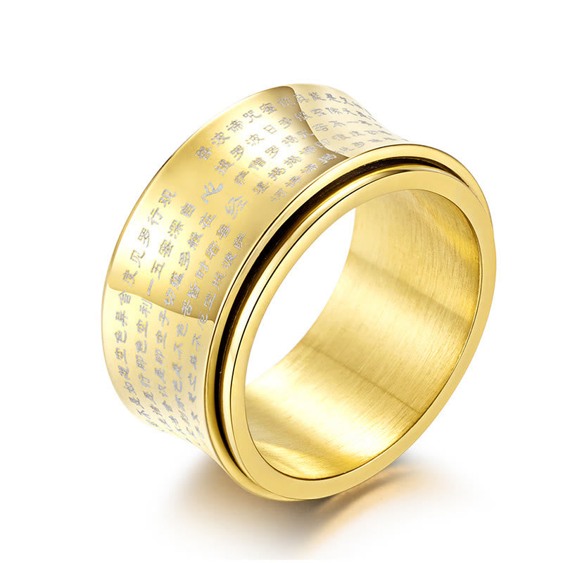 Bague d'équilibre rotative en acier titane Buddha Stones et écritures miniatures tibétaines Sutra du cœur