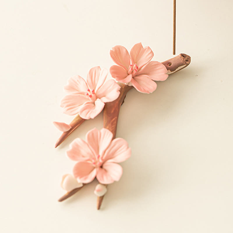 Buddha Stones Branches de fleurs de prunier en fleurs Brûleur d'encens de guérison en céramique Décoration de bureau