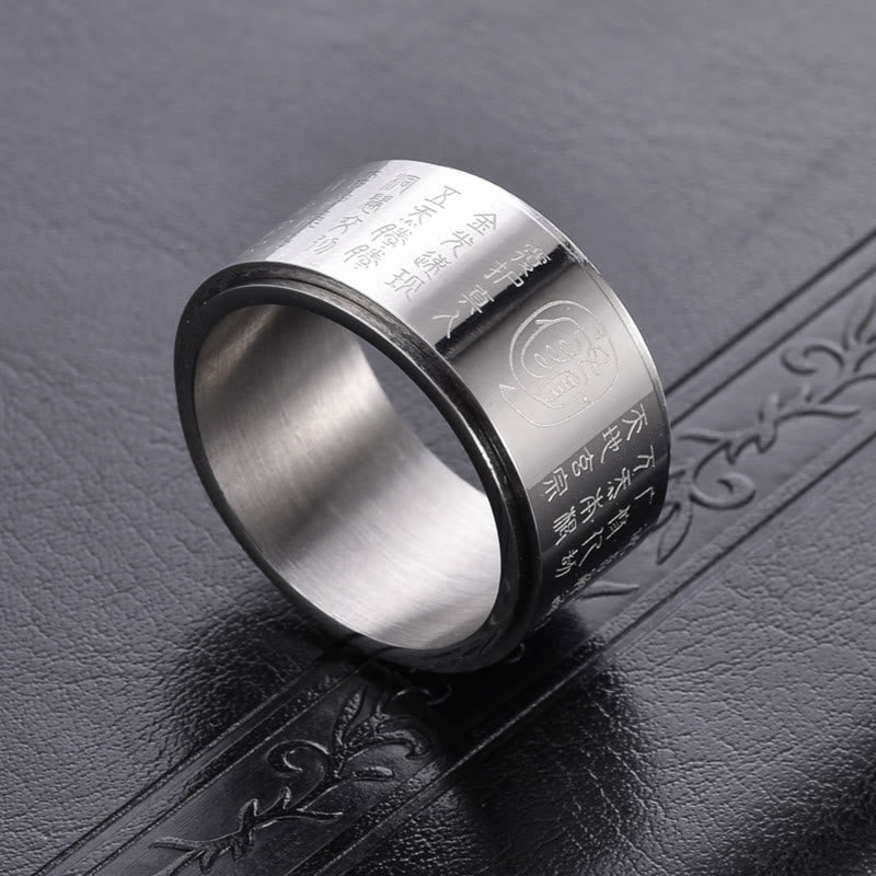 Bague d'équilibre rotative à surface lisse en acier titane avec mantra tibétain et Buddha Stones