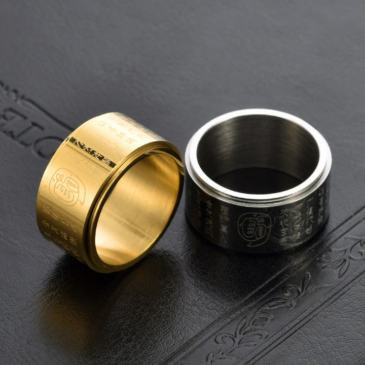 Bague d'équilibre rotative à surface lisse en acier titane avec mantra tibétain et Buddha Stones