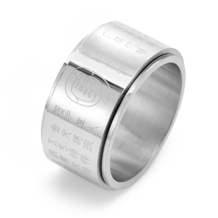 Bague d'équilibre rotative à surface lisse en acier titane avec mantra tibétain et Buddha Stones