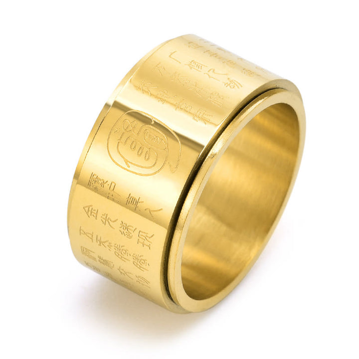 Bague d'équilibre rotative à surface lisse en acier titane avec mantra tibétain et Buddha Stones