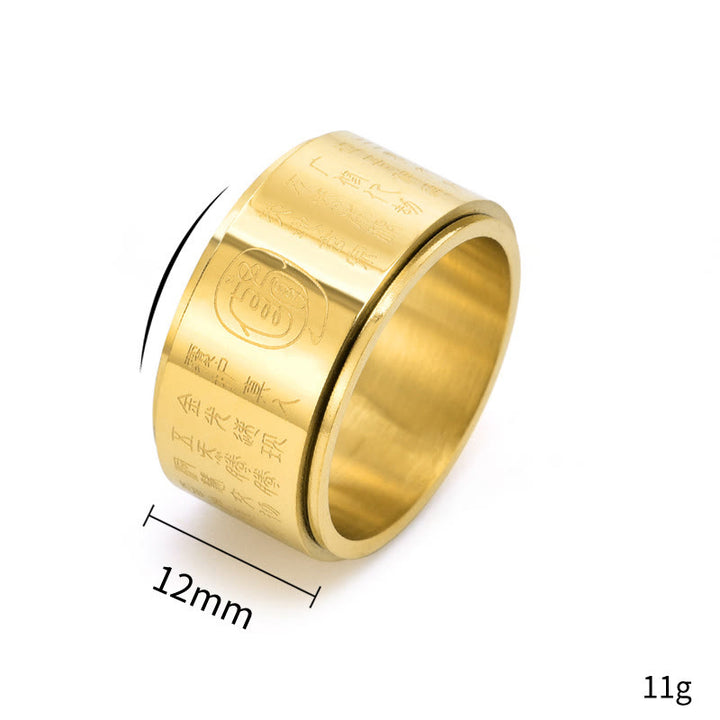 Bague d'équilibre rotative à surface lisse en acier titane avec mantra tibétain et Buddha Stones
